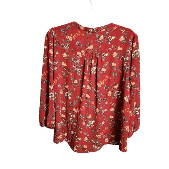 Fun2Fun Women’s Rust Floral Tie-Neck Blouse Size Large - Picture 2 of 5